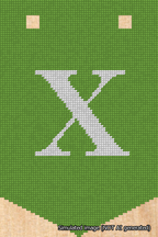 A simulated image of the stitched needlepoint design: Banner 18m Pointed X White on Light Green. Not A.I. generated.