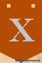 A simulated image of the stitched needlepoint design: Banner 18m Pointed X White on Orange. Not A.I. generated.