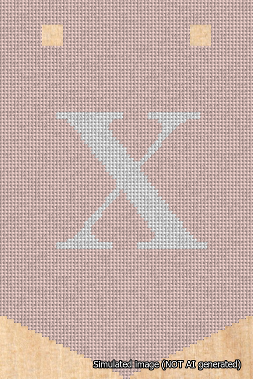 A simulated image of the stitched needlepoint design: Banner 18m Pointed X White on Pink. Not A.I. generated.