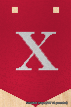A simulated image of the stitched needlepoint design: Banner 18m Pointed X White on Red. Not A.I. generated.