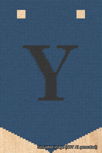 A simulated image of the stitched needlepoint design: Banner 18m Pointed Y Black on Blue. Not A.I. generated.