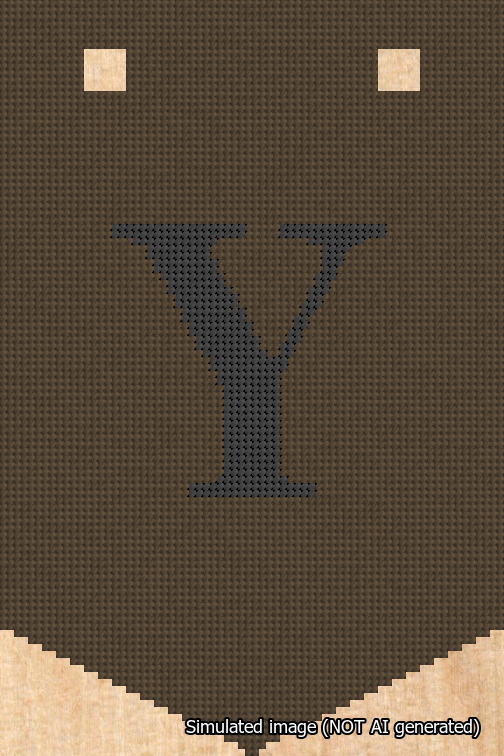 A simulated image of the stitched needlepoint design: Banner 18m Pointed Y Black on Brown. Not A.I. generated.