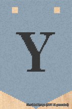 A simulated image of the stitched needlepoint design: Banner 18m Pointed Y Black on Light Blue. Not A.I. generated.
