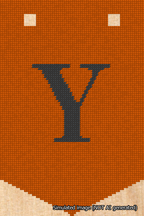 A simulated image of the stitched needlepoint design: Banner 18m Pointed Y Black on Orange. Not A.I. generated.