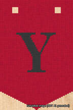 A simulated image of the stitched needlepoint design: Banner 18m Pointed Y Black on Red. Not A.I. generated.