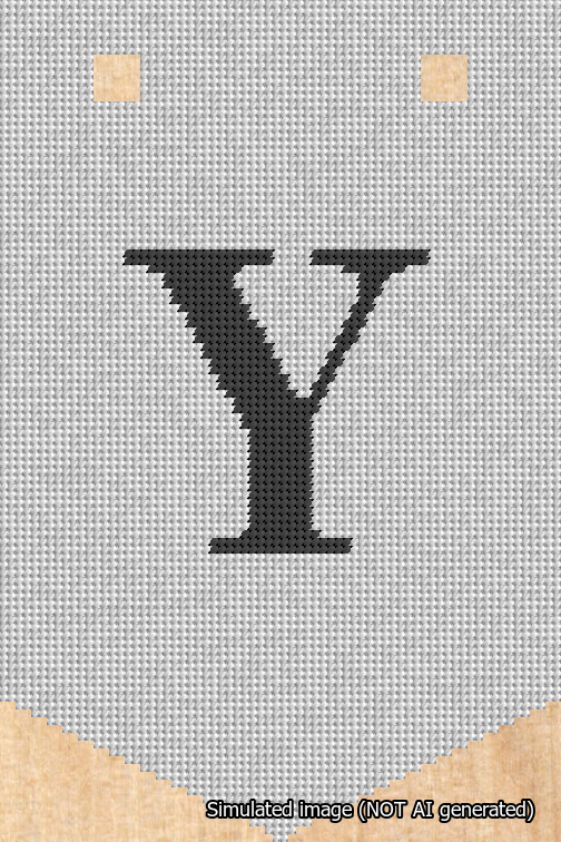 A simulated image of the stitched needlepoint design: Banner 18m Pointed Y Black on White. Not A.I. generated.