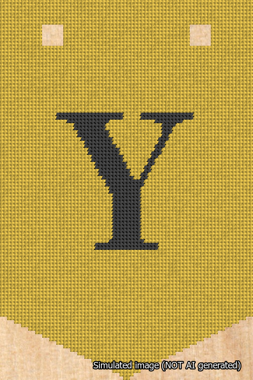 A simulated image of the stitched needlepoint design: Banner 18m Pointed Y Black on Yellow. Not A.I. generated.