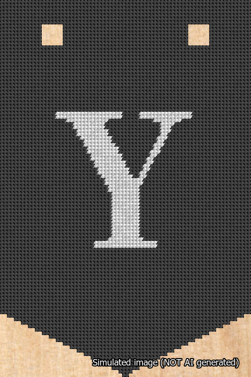A simulated image of the stitched needlepoint design: Banner 18m Pointed Y White on Black. Not A.I. generated.