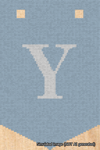 A simulated image of the stitched needlepoint design: Banner 18m Pointed Y White on Light Blue. Not A.I. generated.