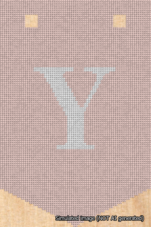 A simulated image of the stitched needlepoint design: Banner 18m Pointed Y White on Pink. Not A.I. generated.
