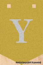 A simulated image of the stitched needlepoint design: Banner 18m Pointed Y White on Yellow. Not A.I. generated.