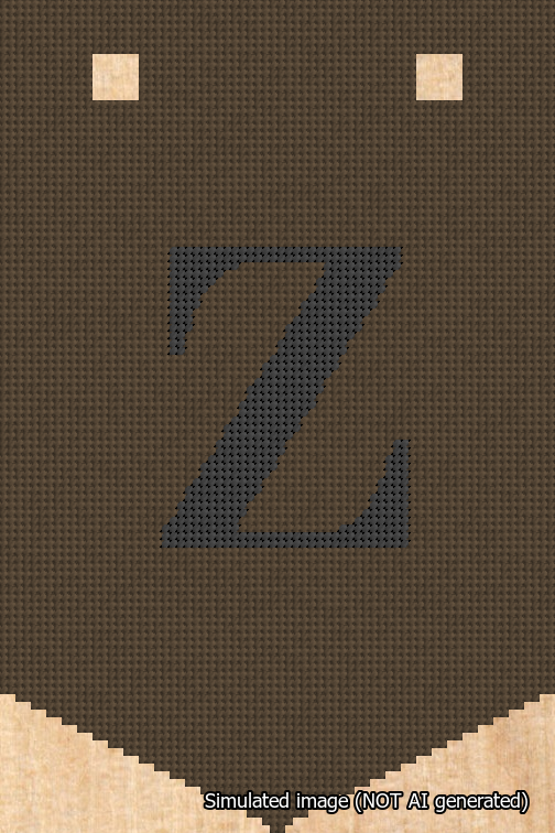 A simulated image of the stitched needlepoint design: Banner 18m Pointed Z Black on Brown. Not A.I. generated.