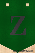 A simulated image of the stitched needlepoint design: Banner 18m Pointed Z Black on Green. Not A.I. generated.