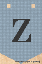 A simulated image of the stitched needlepoint design: Banner 18m Pointed Z Black on Light Blue. Not A.I. generated.