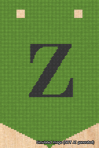 A simulated image of the stitched needlepoint design: Banner 18m Pointed Z Black on Light Green. Not A.I. generated.