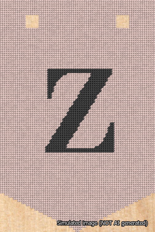 A simulated image of the stitched needlepoint design: Banner 18m Pointed Z Black on Pink. Not A.I. generated.