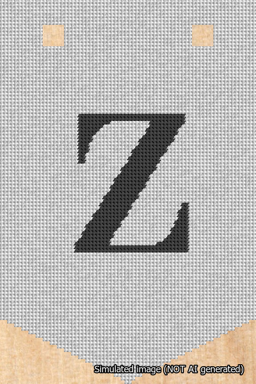 A simulated image of the stitched needlepoint design: Banner 18m Pointed Z Black on White. Not A.I. generated.