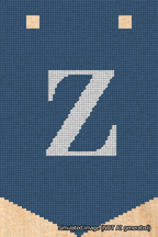 A simulated image of the stitched needlepoint design: Banner 18m Pointed Z White on Blue. Not A.I. generated.