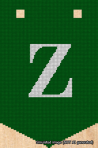 A simulated image of the stitched needlepoint design: Banner 18m Pointed Z White on Green. Not A.I. generated.