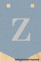 A simulated image of the stitched needlepoint design: Banner 18m Pointed Z White on Light Blue. Not A.I. generated.
