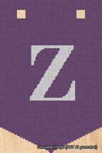 A simulated image of the stitched needlepoint design: Banner 18m Pointed Z White on Purple. Not A.I. generated.