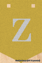 A simulated image of the stitched needlepoint design: Banner 18m Pointed Z White on Yellow. Not A.I. generated.