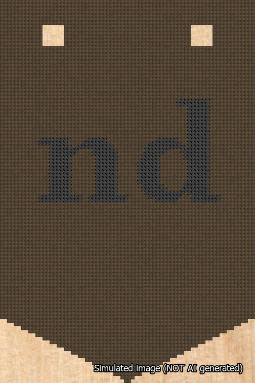 A simulated image of the stitched needlepoint design: Banner 18m Pointed nd Black on Brown. Not A.I. generated.