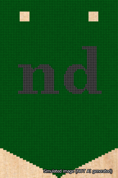 A simulated image of the stitched needlepoint design: Banner 18m Pointed nd Black on Green. Not A.I. generated.