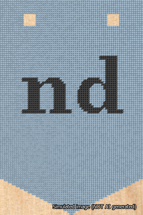 A simulated image of the stitched needlepoint design: Banner 18m Pointed nd Black on Light Blue. Not A.I. generated.