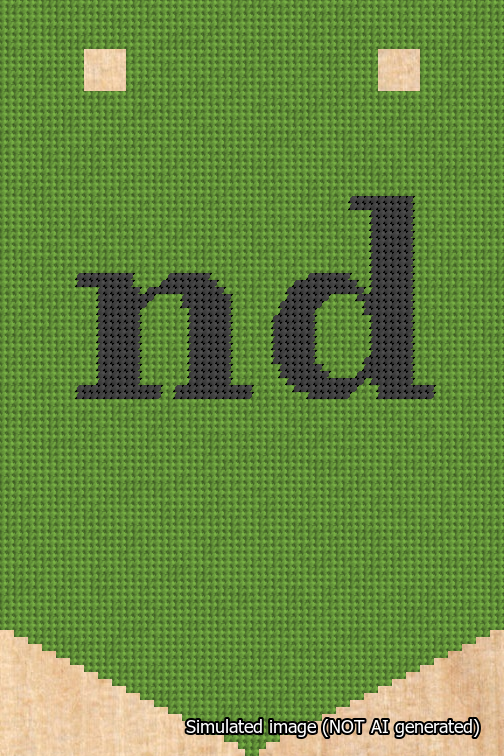 A simulated image of the stitched needlepoint design: Banner 18m Pointed nd Black on Light Green. Not A.I. generated.