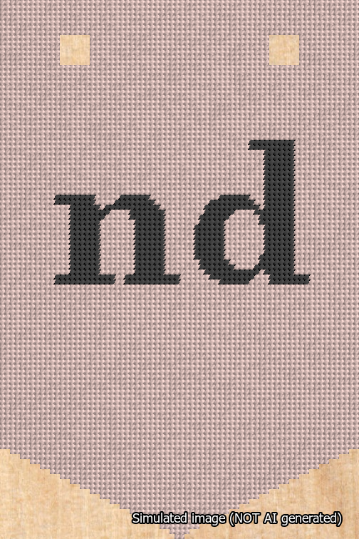 A simulated image of the stitched needlepoint design: Banner 18m Pointed nd Black on Pink. Not A.I. generated.
