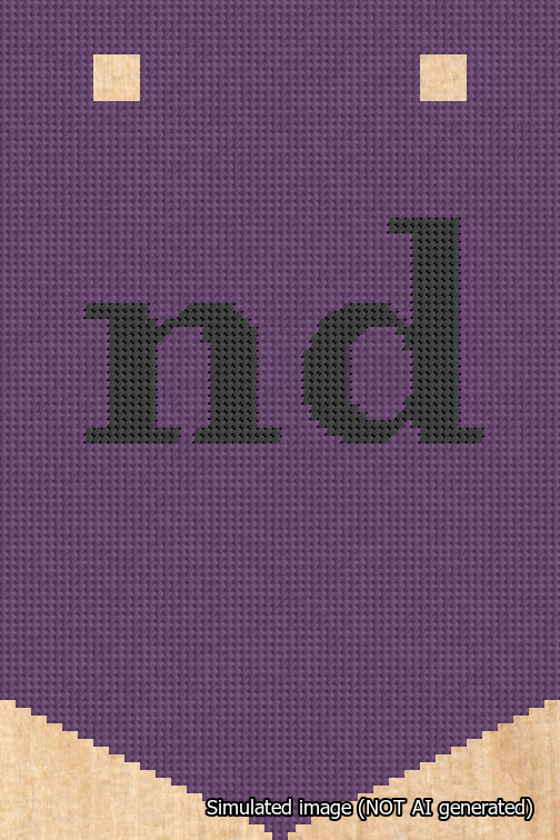 A simulated image of the stitched needlepoint design: Banner 18m Pointed nd Black on Purple. Not A.I. generated.