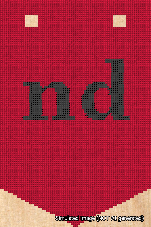 A simulated image of the stitched needlepoint design: Banner 18m Pointed nd Black on Red. Not A.I. generated.