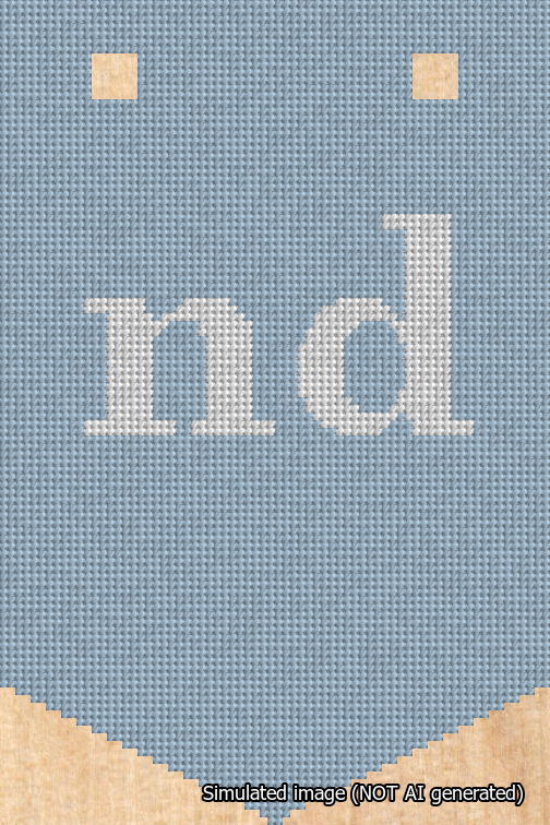 A simulated image of the stitched needlepoint design: Banner 18m Pointed nd White on Light Blue. Not A.I. generated.
