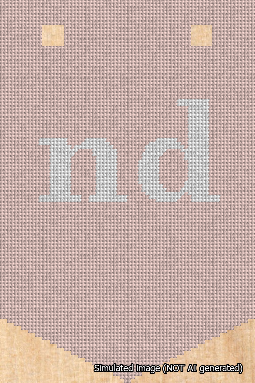 A simulated image of the stitched needlepoint design: Banner 18m Pointed nd White on Pink. Not A.I. generated.