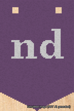 A simulated image of the stitched needlepoint design: Banner 18m Pointed nd White on Purple. Not A.I. generated.