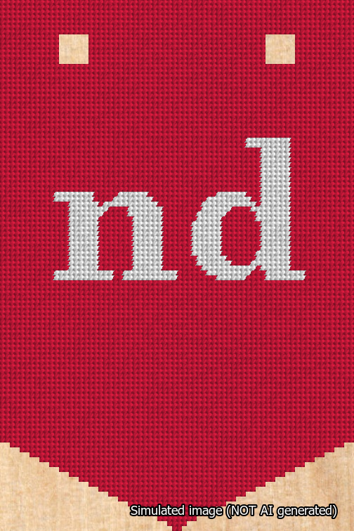A simulated image of the stitched needlepoint design: Banner 18m Pointed nd White on Red. Not A.I. generated.