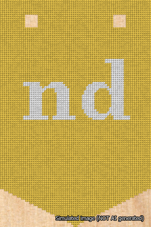 A simulated image of the stitched needlepoint design: Banner 18m Pointed nd White on Yellow. Not A.I. generated.