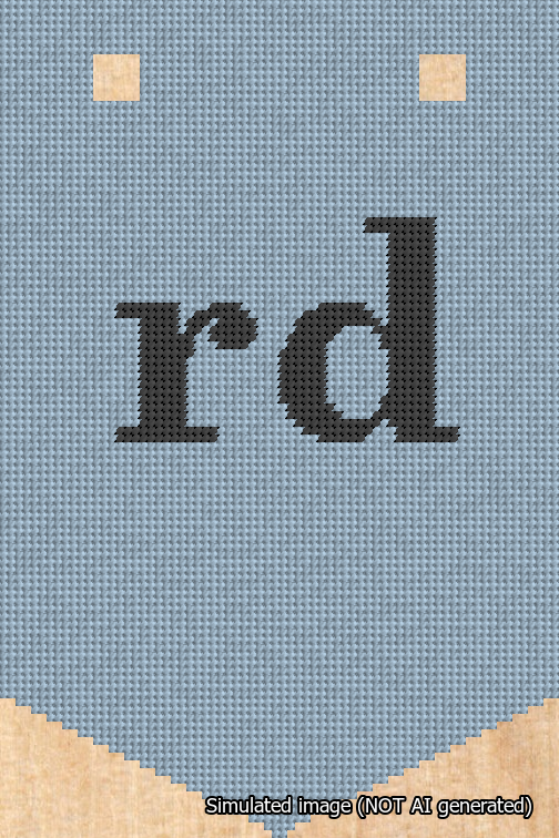 A simulated image of the stitched needlepoint design: Banner 18m Pointed rd Black on Light Blue. Not A.I. generated.