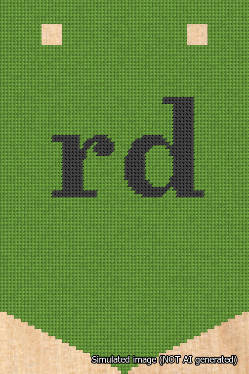 A simulated image of the stitched needlepoint design: Banner 18m Pointed rd Black on Light Green. Not A.I. generated.