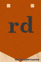 A simulated image of the stitched needlepoint design: Banner 18m Pointed rd Black on Orange. Not A.I. generated.