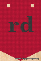 A simulated image of the stitched needlepoint design: Banner 18m Pointed rd Black on Red. Not A.I. generated.