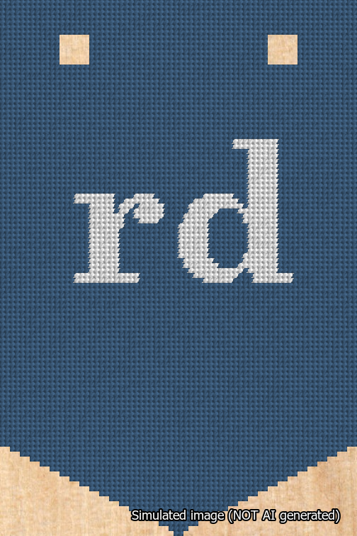 A simulated image of the stitched needlepoint design: Banner 18m Pointed rd White on Blue. Not A.I. generated.