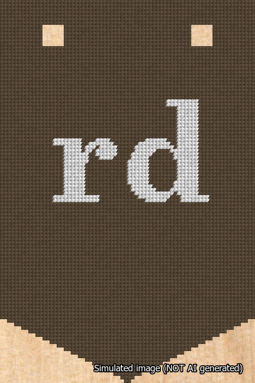 A simulated image of the stitched needlepoint design: Banner 18m Pointed rd White on Brown. Not A.I. generated.