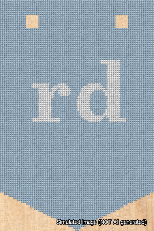 A simulated image of the stitched needlepoint design: Banner 18m Pointed rd White on Light Blue. Not A.I. generated.