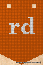 A simulated image of the stitched needlepoint design: Banner 18m Pointed rd White on Orange. Not A.I. generated.