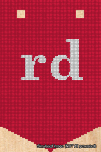 A simulated image of the stitched needlepoint design: Banner 18m Pointed rd White on Red. Not A.I. generated.