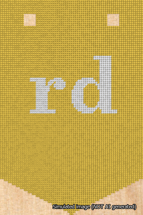 A simulated image of the stitched needlepoint design: Banner 18m Pointed rd White on Yellow. Not A.I. generated.