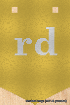 A simulated image of the stitched needlepoint design: Banner 18m Pointed rd White on Yellow. Not A.I. generated.
