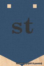 A simulated image of the stitched needlepoint design: Banner 18m Pointed st Black on Blue. Not A.I. generated.